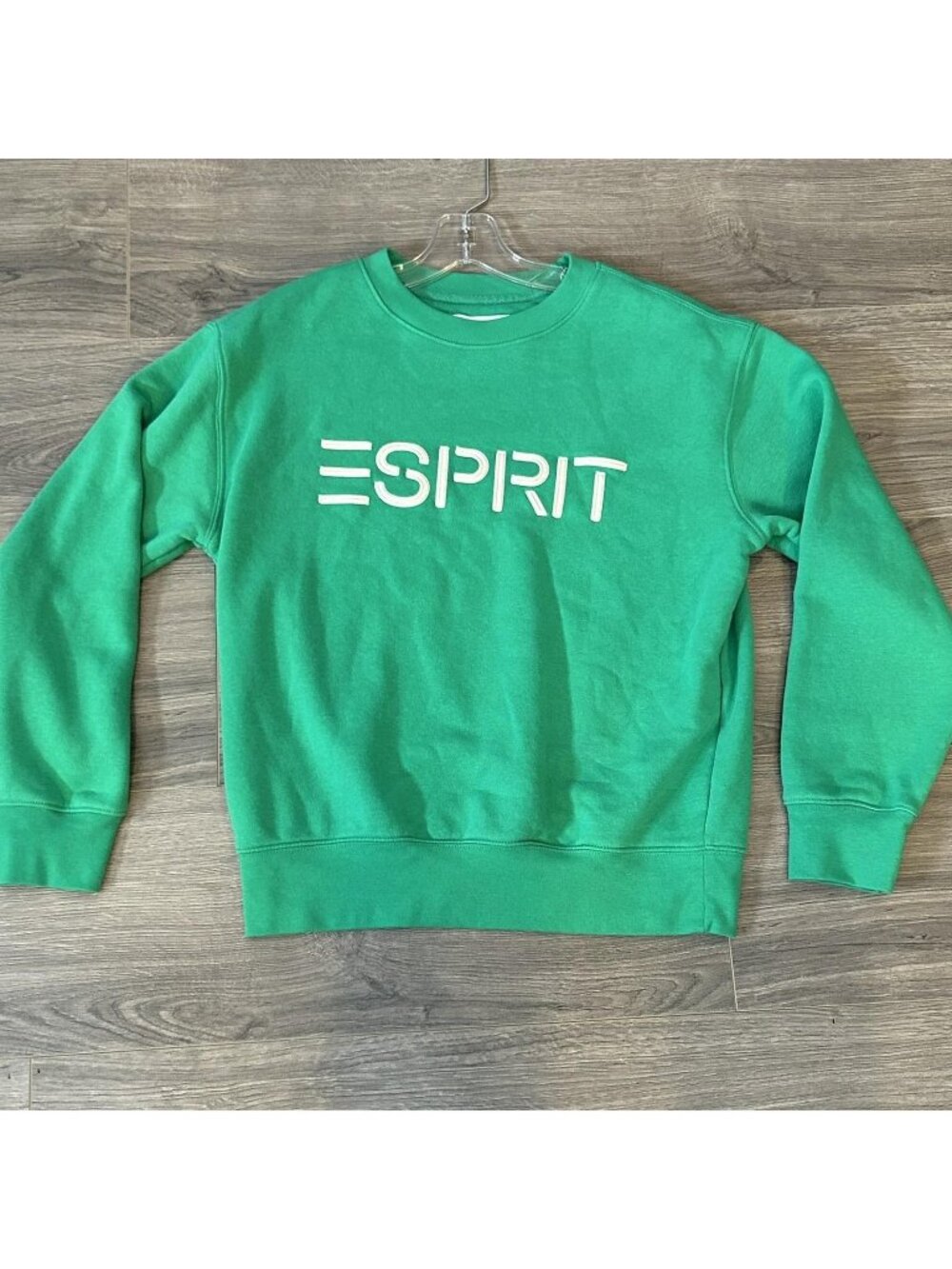 Esprit Sweatshirt Womens XS Green Fleece Logo Pullover Crewneck Embroidered